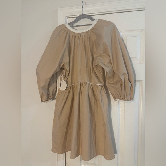 STAUD Mini Demi Dress - size S.  Cotton poplin cream/tan and white. NWT - Picture 10 of 10